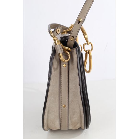 Chloe Nile Medium Bracelet Bag Motty Gray Calf Leather Logo Shoulder Crossbody - Picture 4 of 16